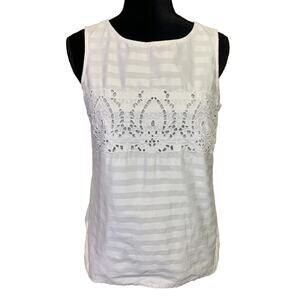 Talbots Womens Blouse Size 8 White Cotton Sleeveless Lacey Lined Office Festival